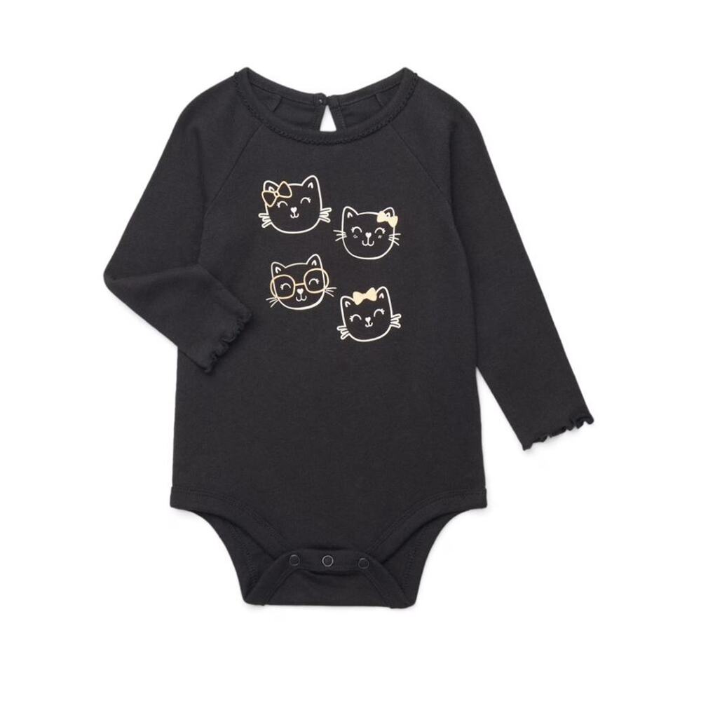 New Garanimals Black Long sleeve Cute Cat Kitties Body suit Bodysuit 12M Girls